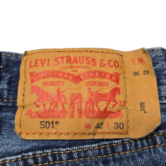Levis 501 Jeans Mens 42 x 26 Blue Straight Button Fly Medium Wash High Rise - Picture 13 of 16